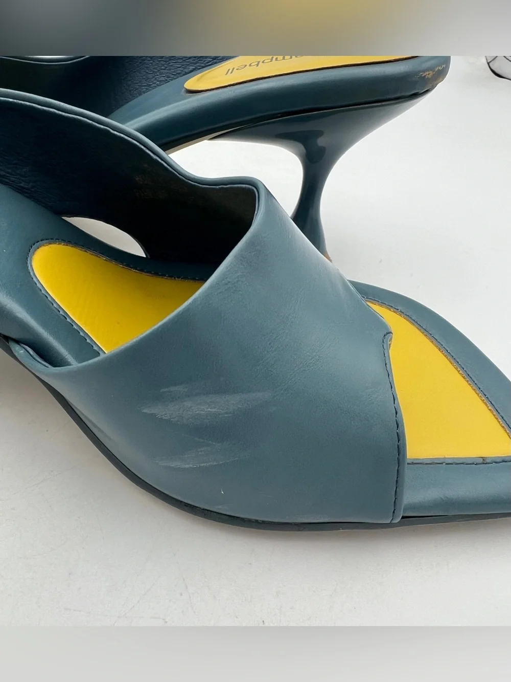 Jeffrey Campbell Dusty Blue/Yellow Slide Sandal/Mule Square Toe Women’s Size 8.5